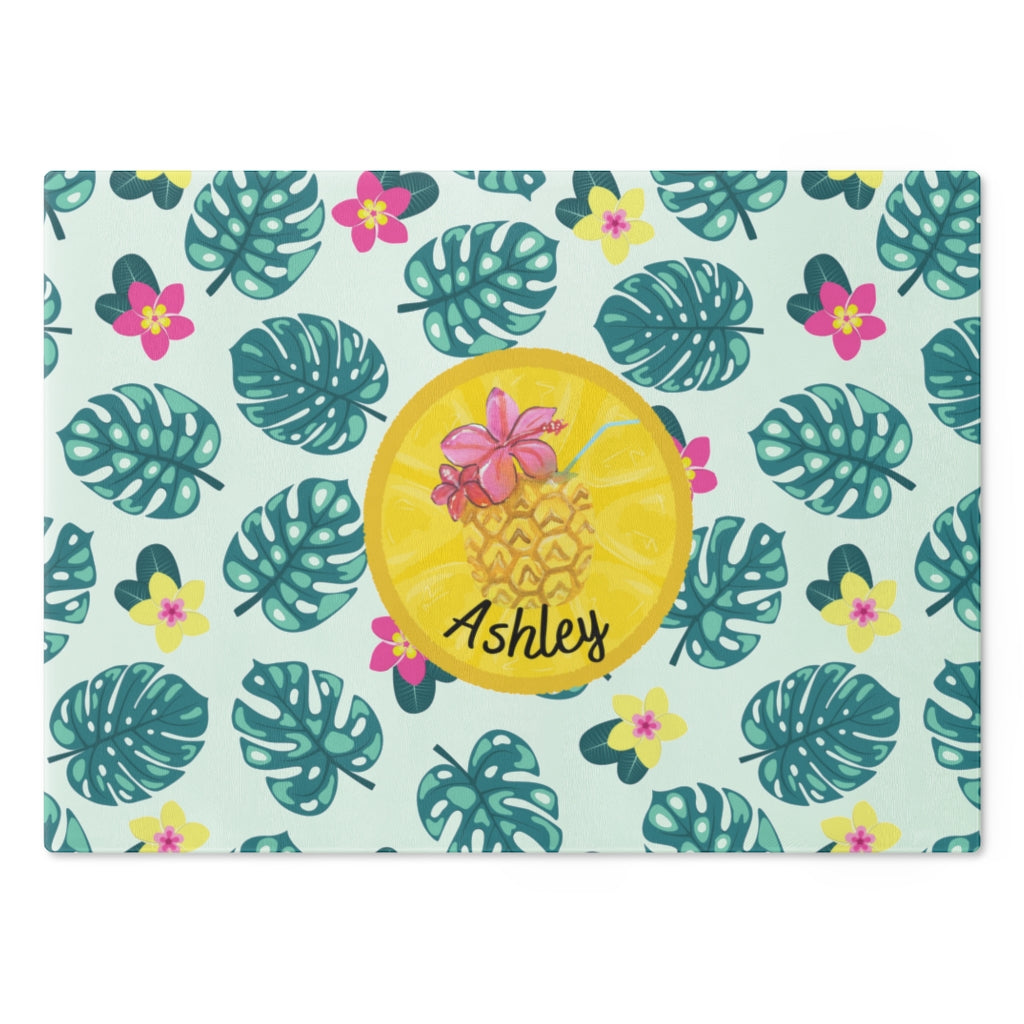 Hawaiian Flowers Glass Cutting Board