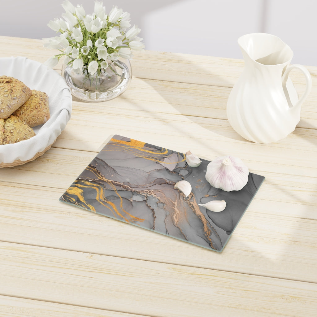 Grey Ocean Marble Glass Cutting Board