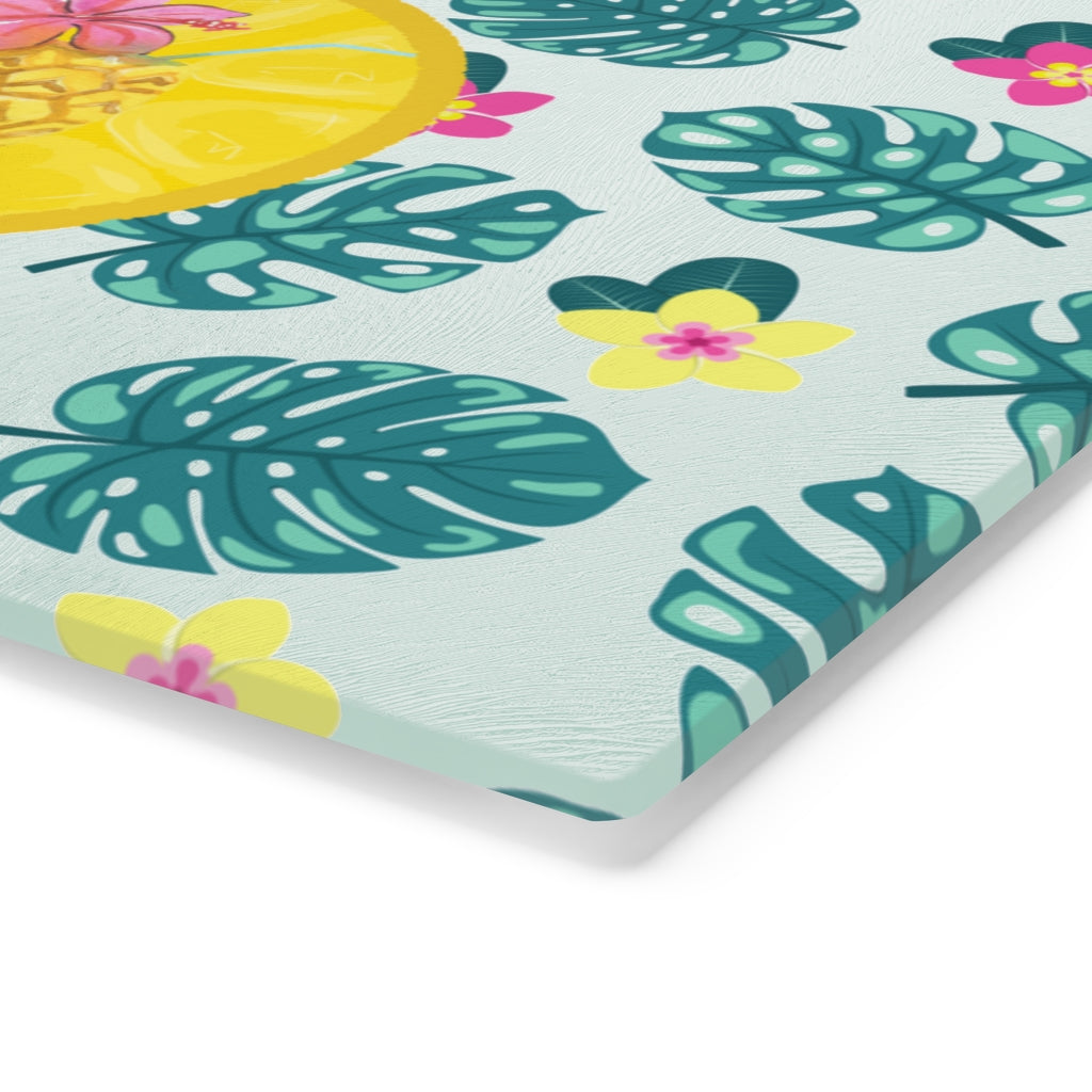 Hawaiian Flowers Glass Cutting Board