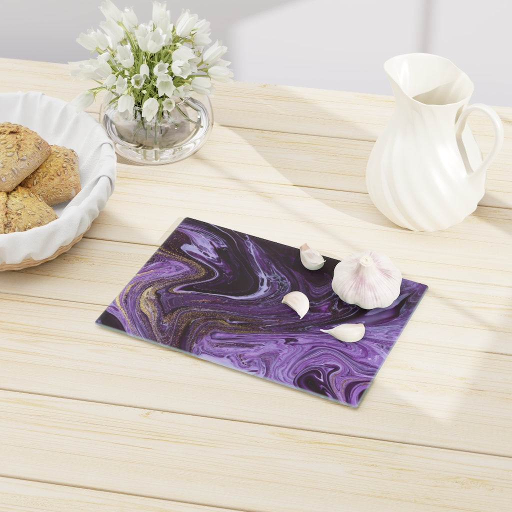 Purple Ocean Marble Glass Cutting Board