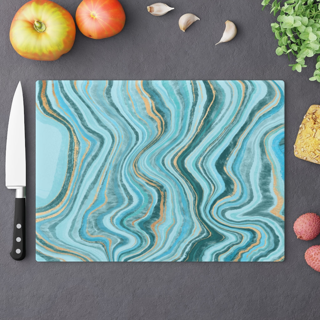 Blue Ocean Marble Glass Cutting Board