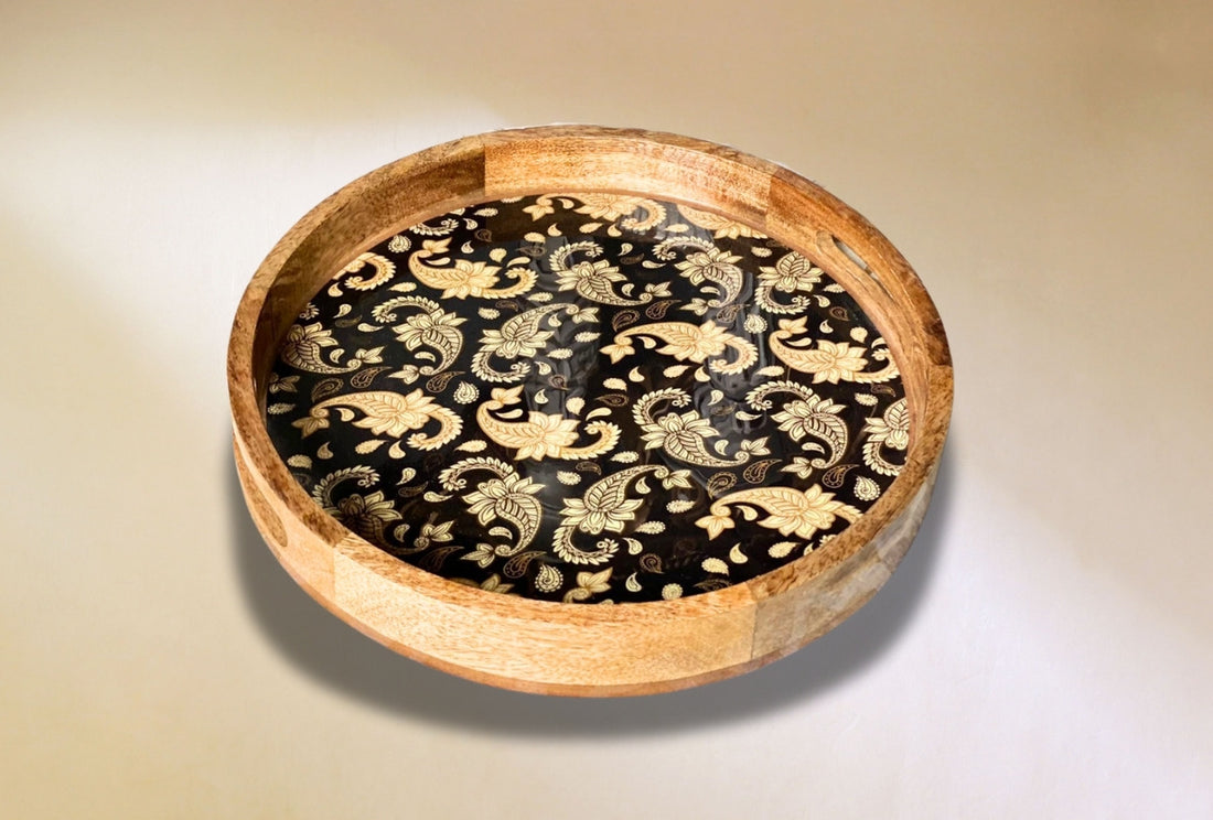 Paisley Mango Wood Modern Round Tray
