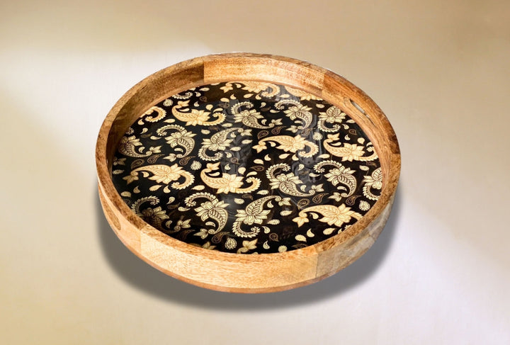 Paisley Mango Wood Modern Round Tray