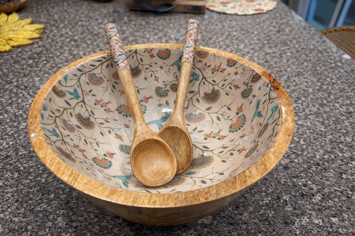 Hummingbird Mango Wood Serving Bowl set Large