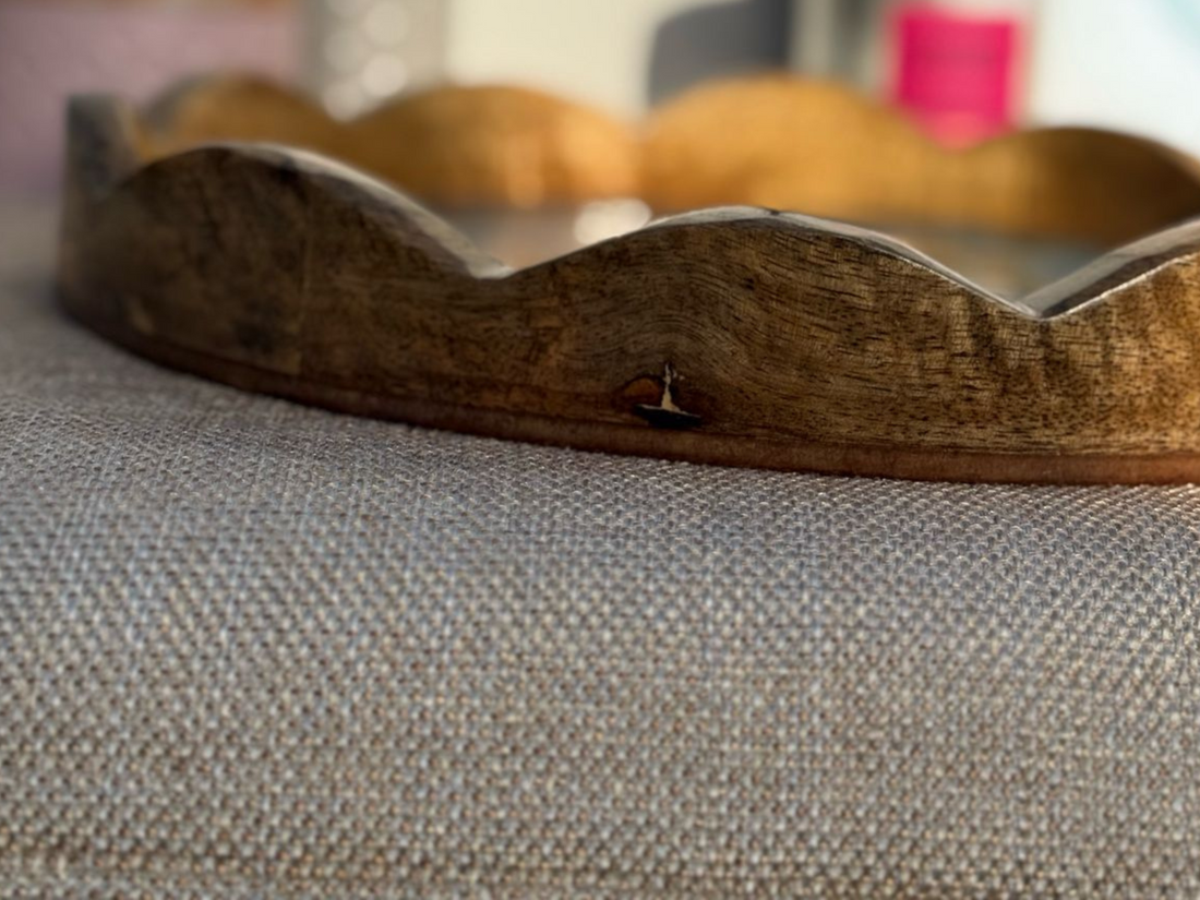 Mango wood carved round Tray