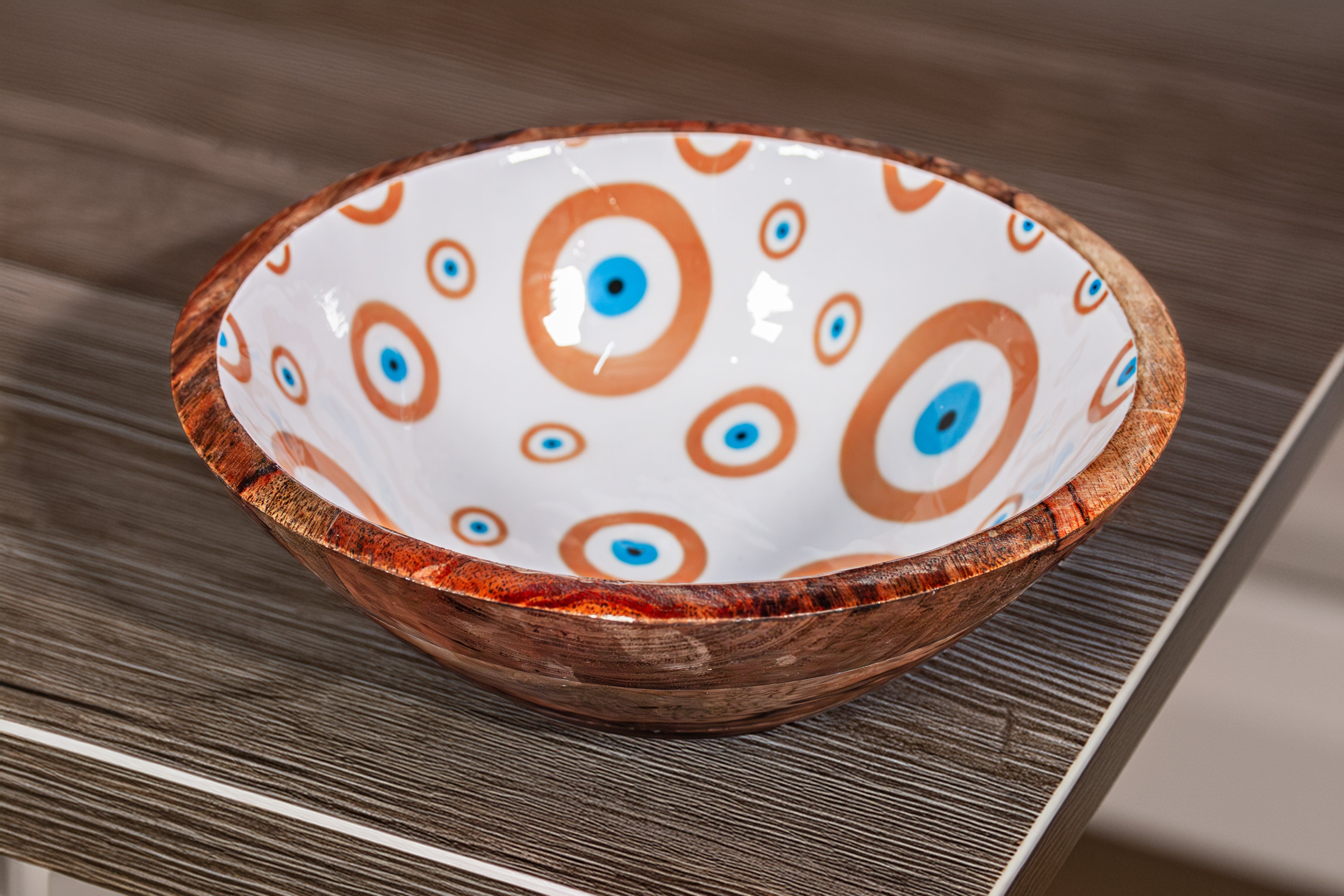 Large Evil Eye Mango Wood Serving Bowl Set