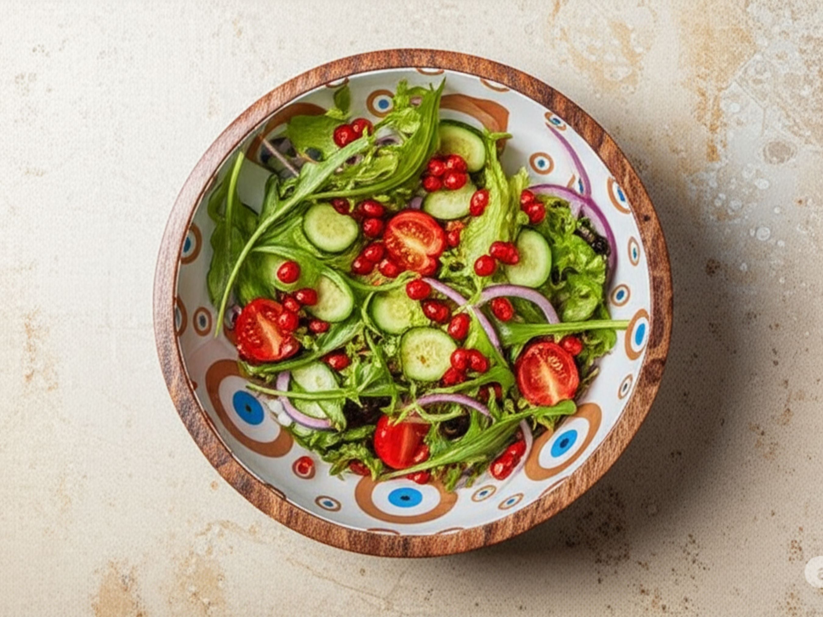 Large Evil Eye Mango Wood Serving Bowl Set