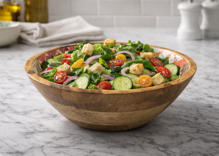 Carved Pattern Mango Wood Bowl - Brown