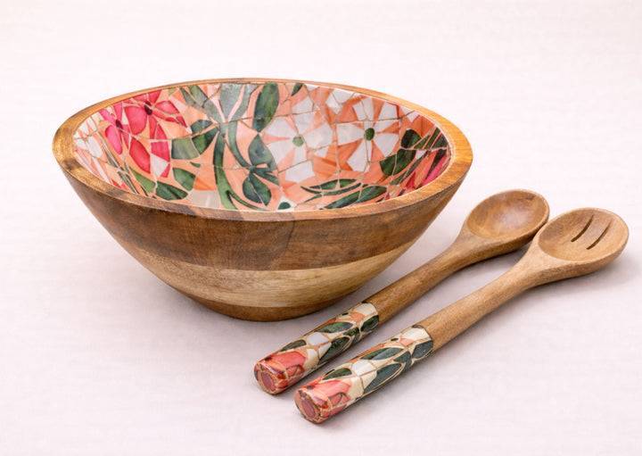 Large Mosaic Mango Wood Serving Bowl Set