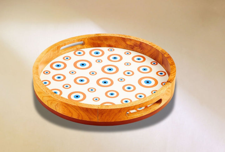 Evil Eye Mango Wood Modern Round Tray