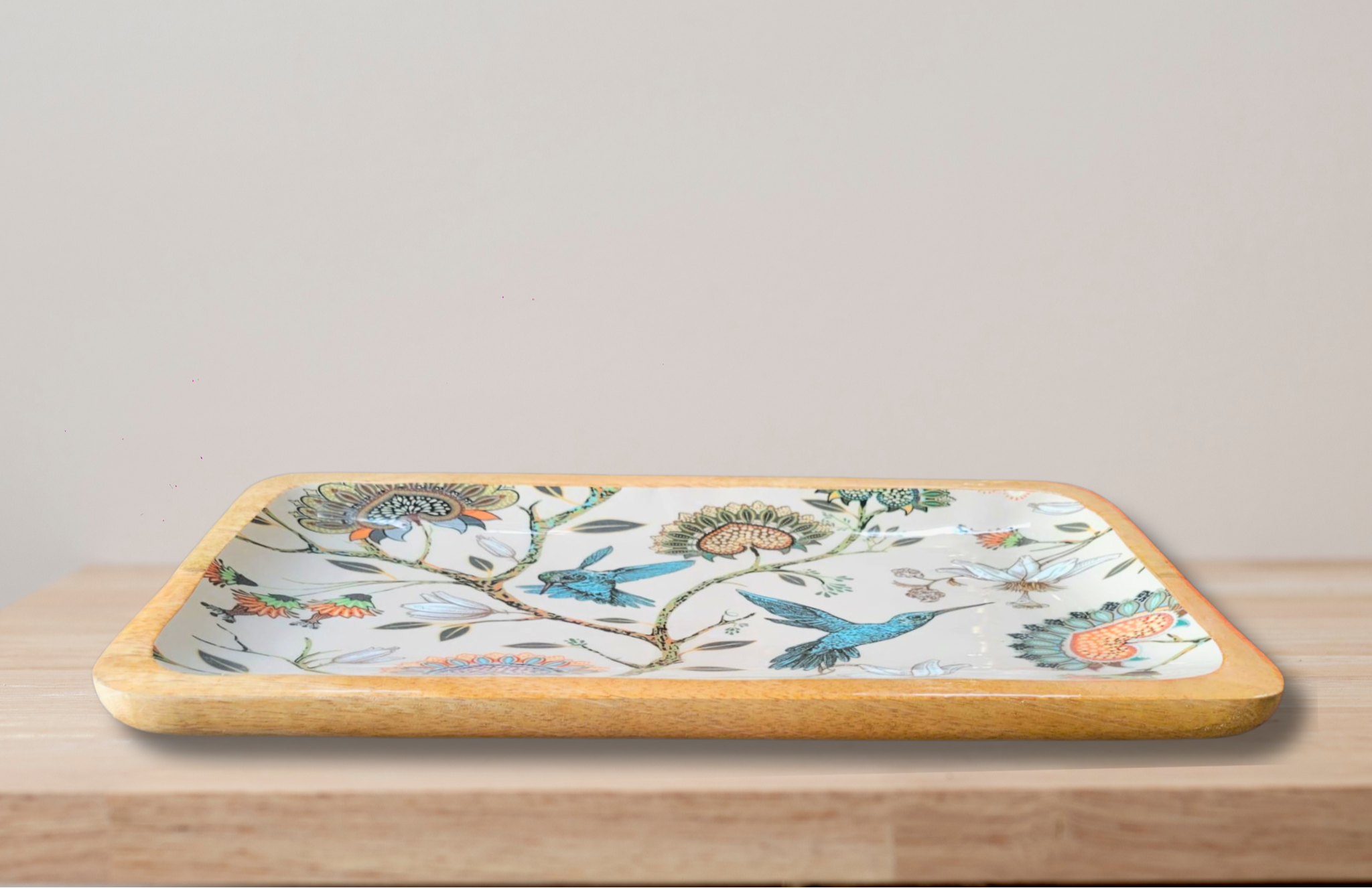 Hummingbird Mango Wood Serving Tray
