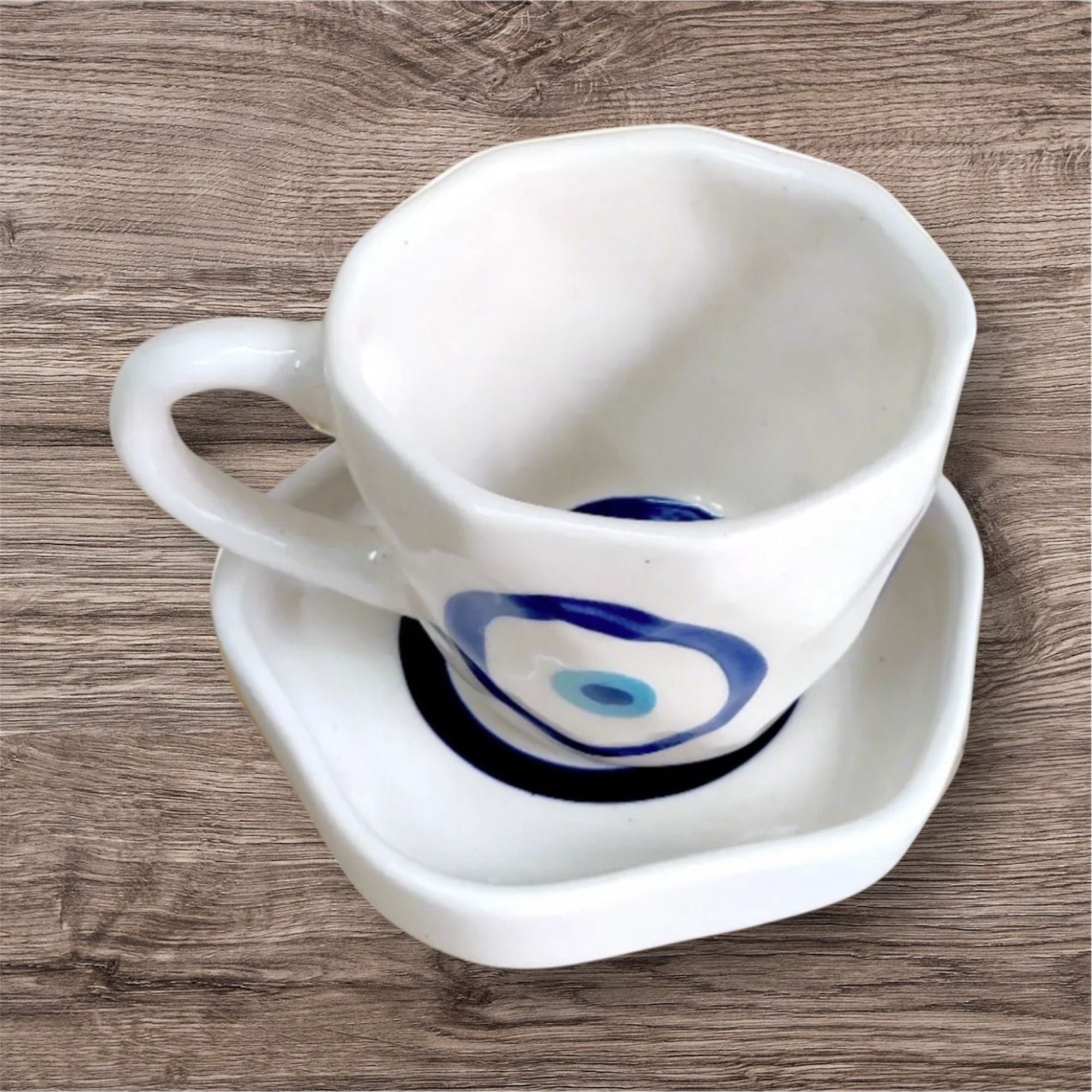 Hand Painted Rustic Ceramic Cups & Saucers