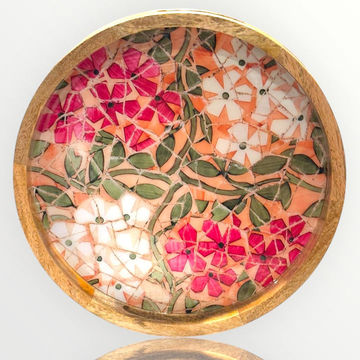 Mosaic Mango Wood Modern Round Tray