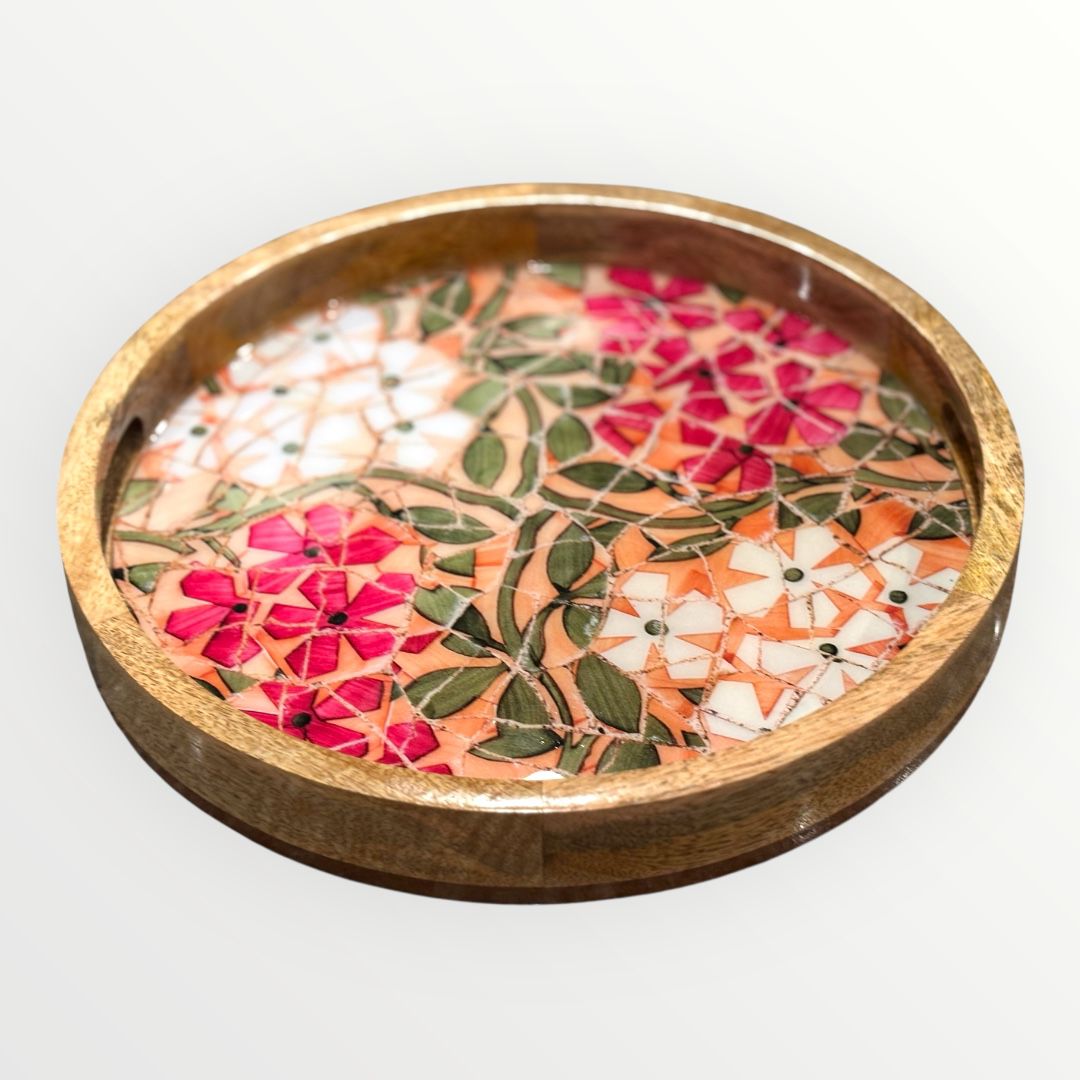 Mosaic Mango Wood Modern Round Tray
