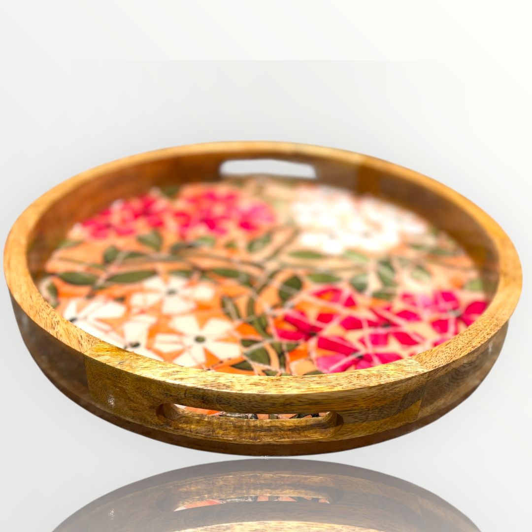 Mosaic Mango Wood Modern Round Tray