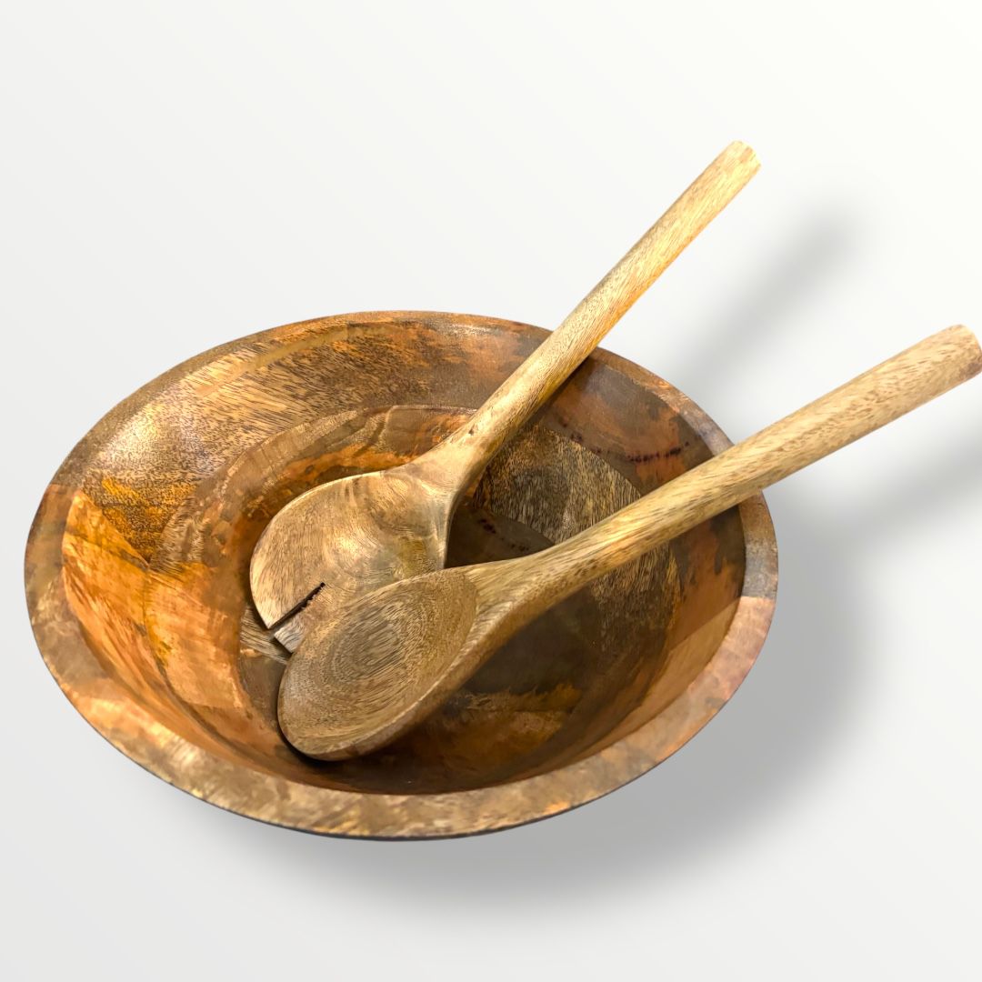 Carved Pattern Mango Wood Bowl - Black