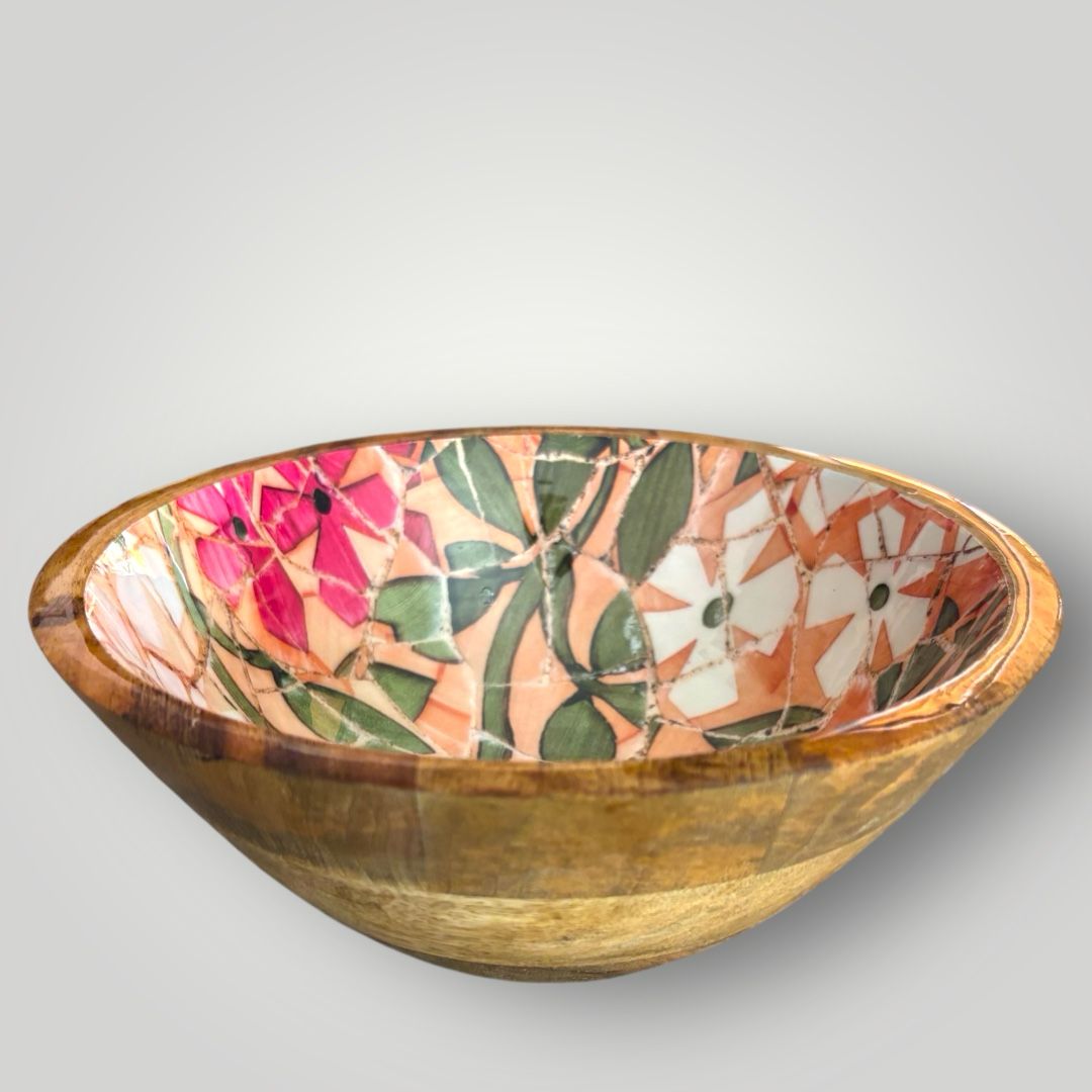 Large Mosaic Mango Wood Serving Bowl Set