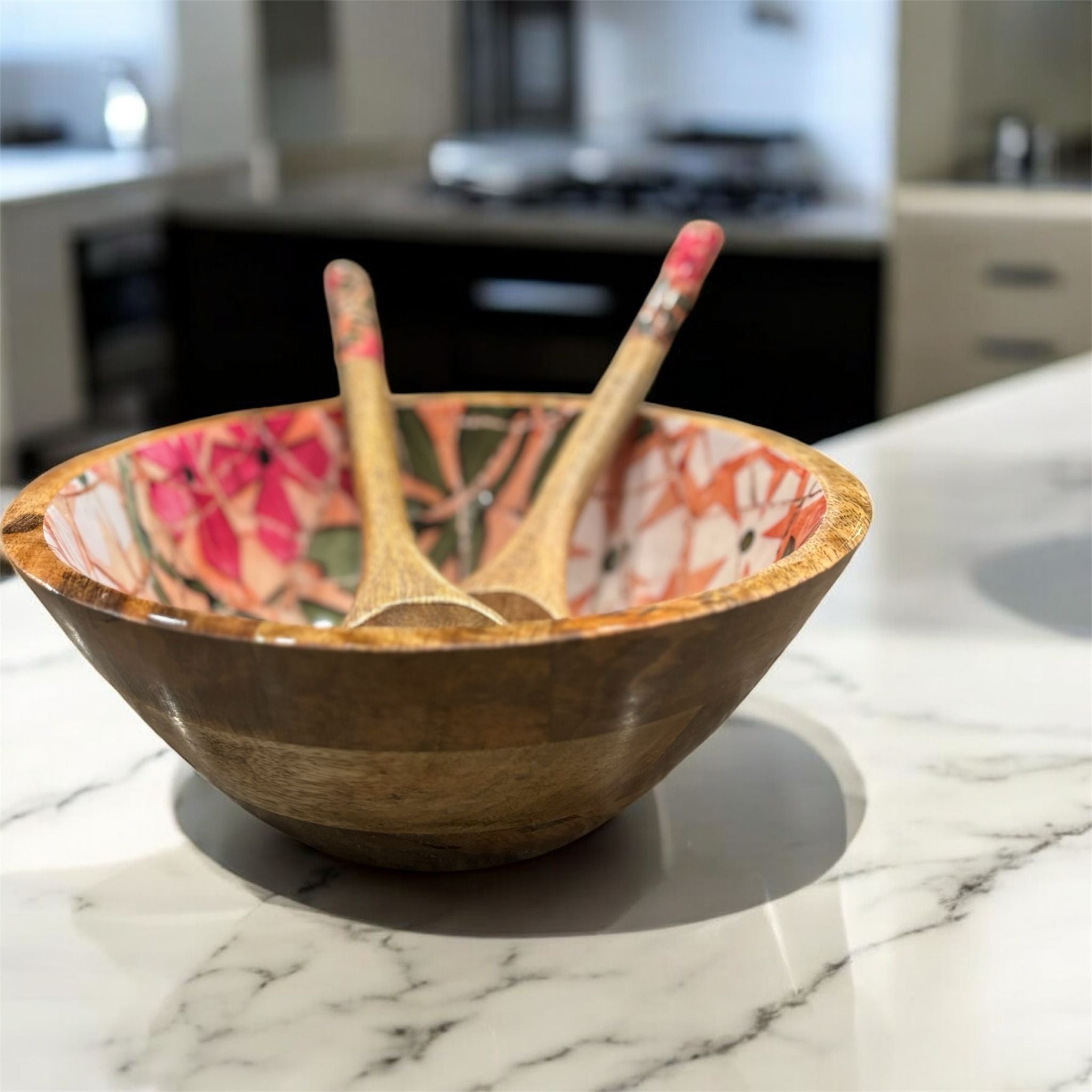 Large Mosaic Mango Wood Serving Bowl Set