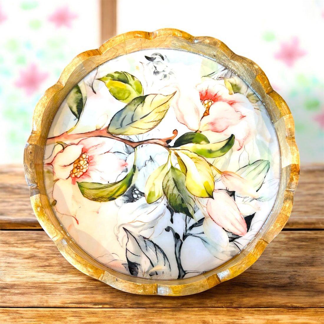Lilly Mango Wood Carved Round Tray