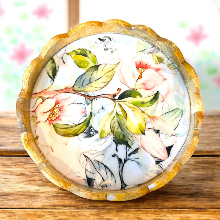 Lilly Mango Wood Carved Round Tray