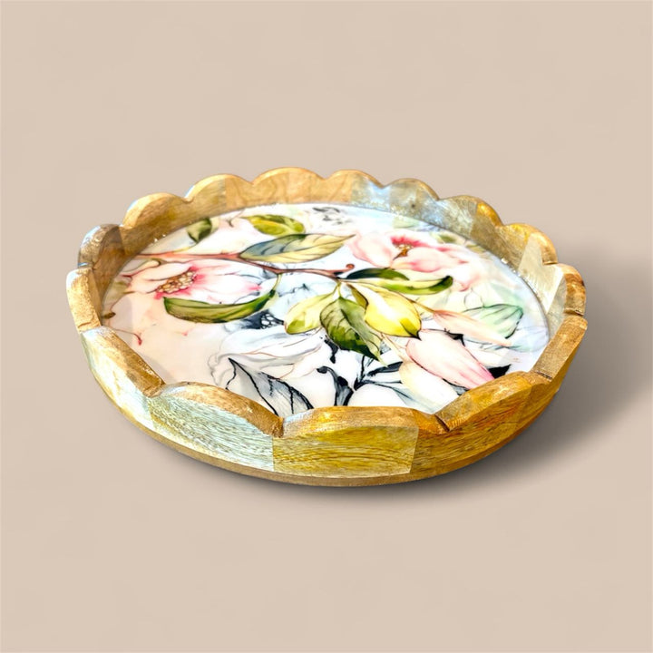 Lilly Mango Wood Carved Round Tray