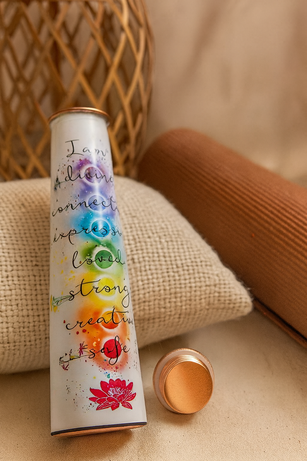 Pure Copper Water Bottle, 7 Chakra Design