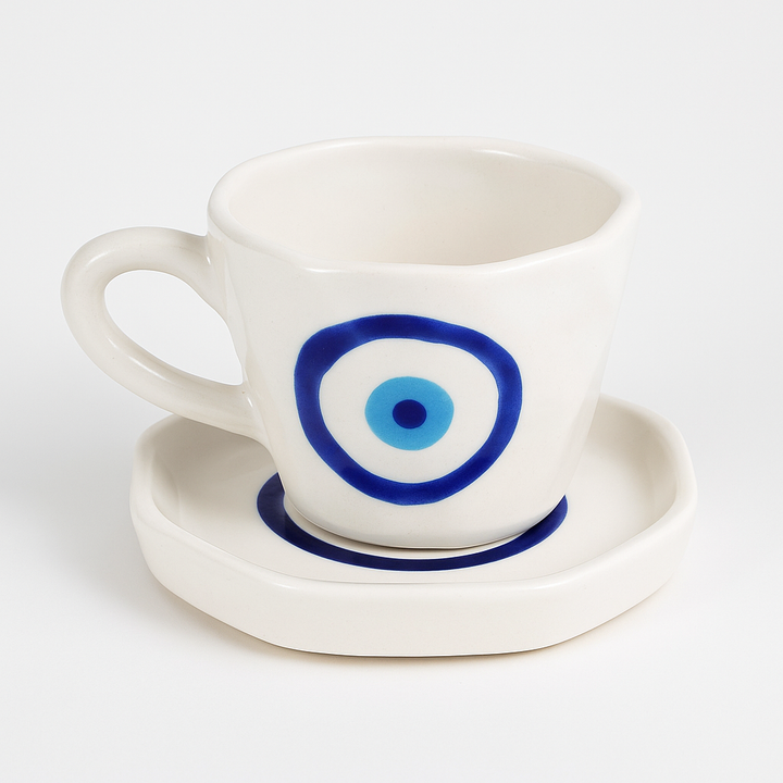 Hand Painted Rustic Ceramic Cups & Saucers