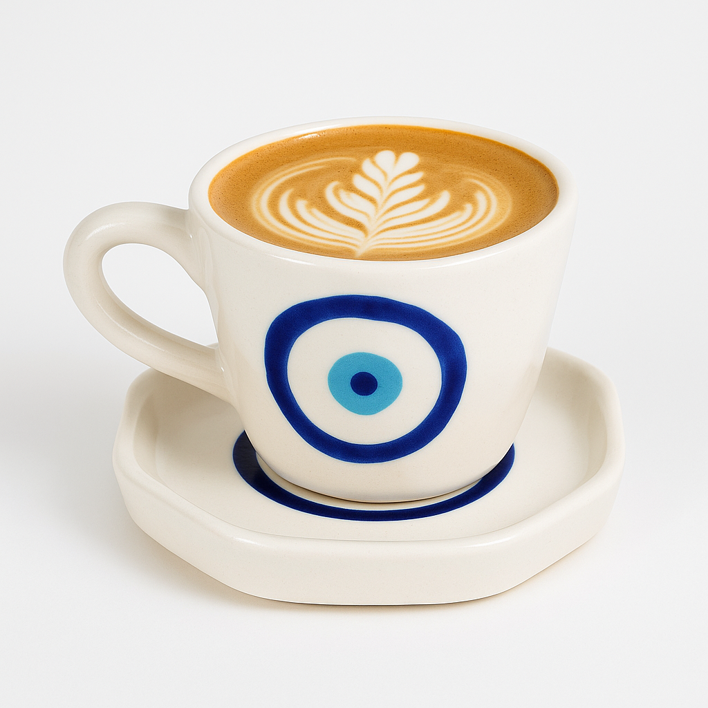 Hand Painted Rustic Ceramic Cups & Saucers