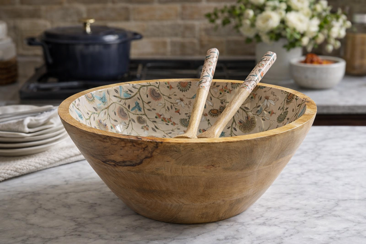 Hummingbird Mango Wood Serving Bowl set Large