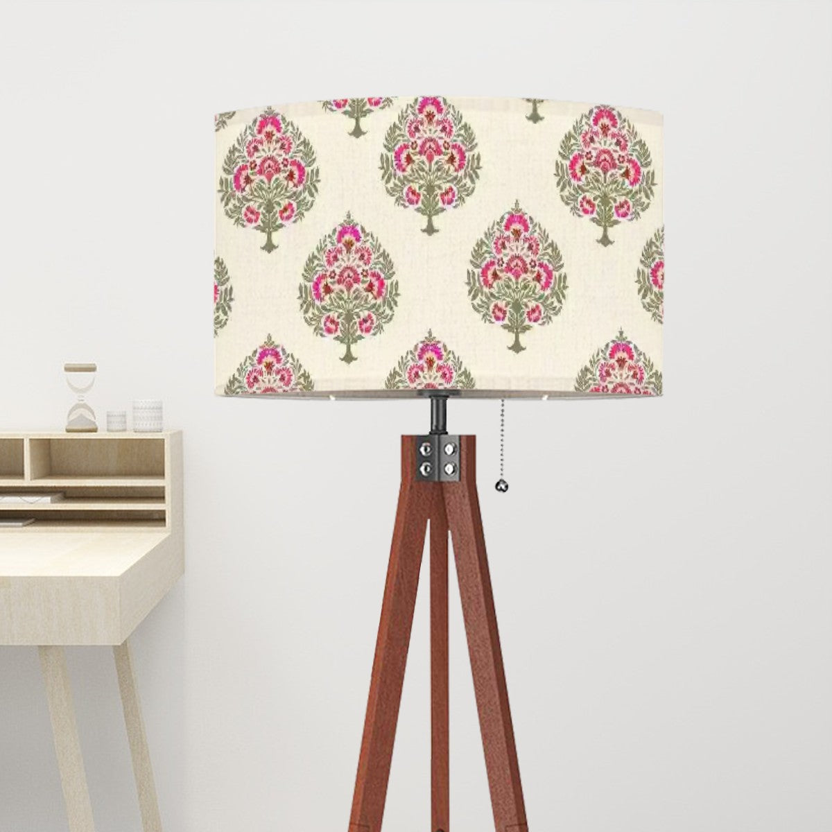 Floral Tripod Floor Lamp with Linen Textured Shade