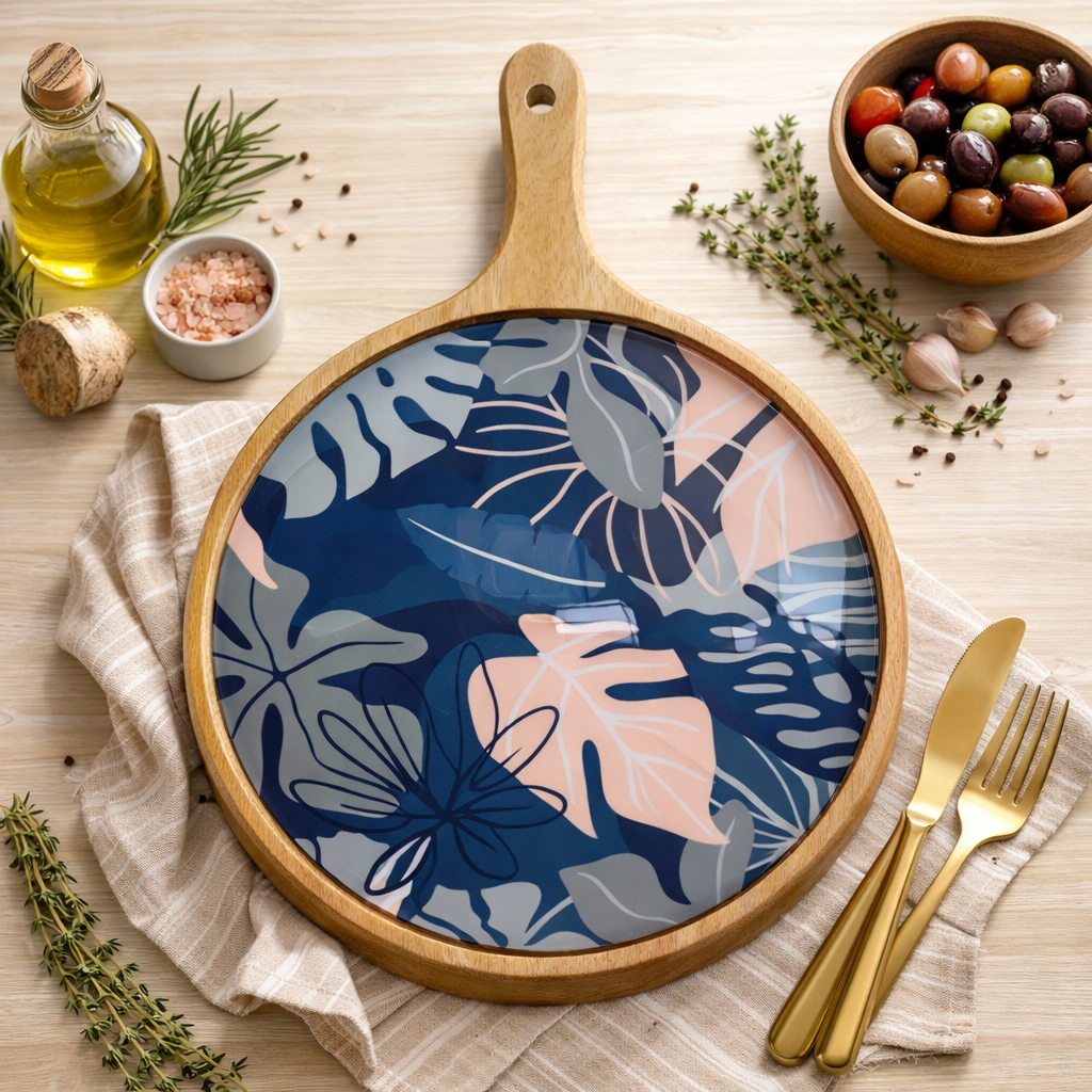 Charcuterie Board Pizza Serving Platter - Floral