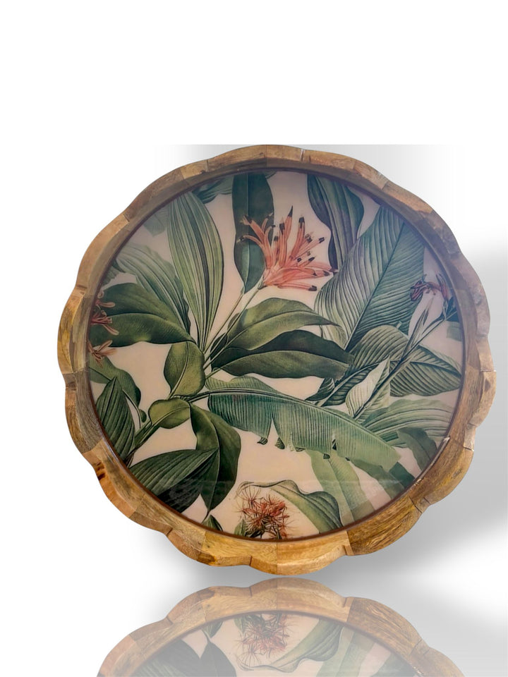 Tropical Mango Wood Carved Round Tray