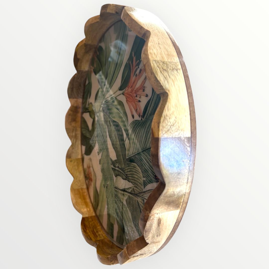 Tropical Mango Wood Carved Round Tray