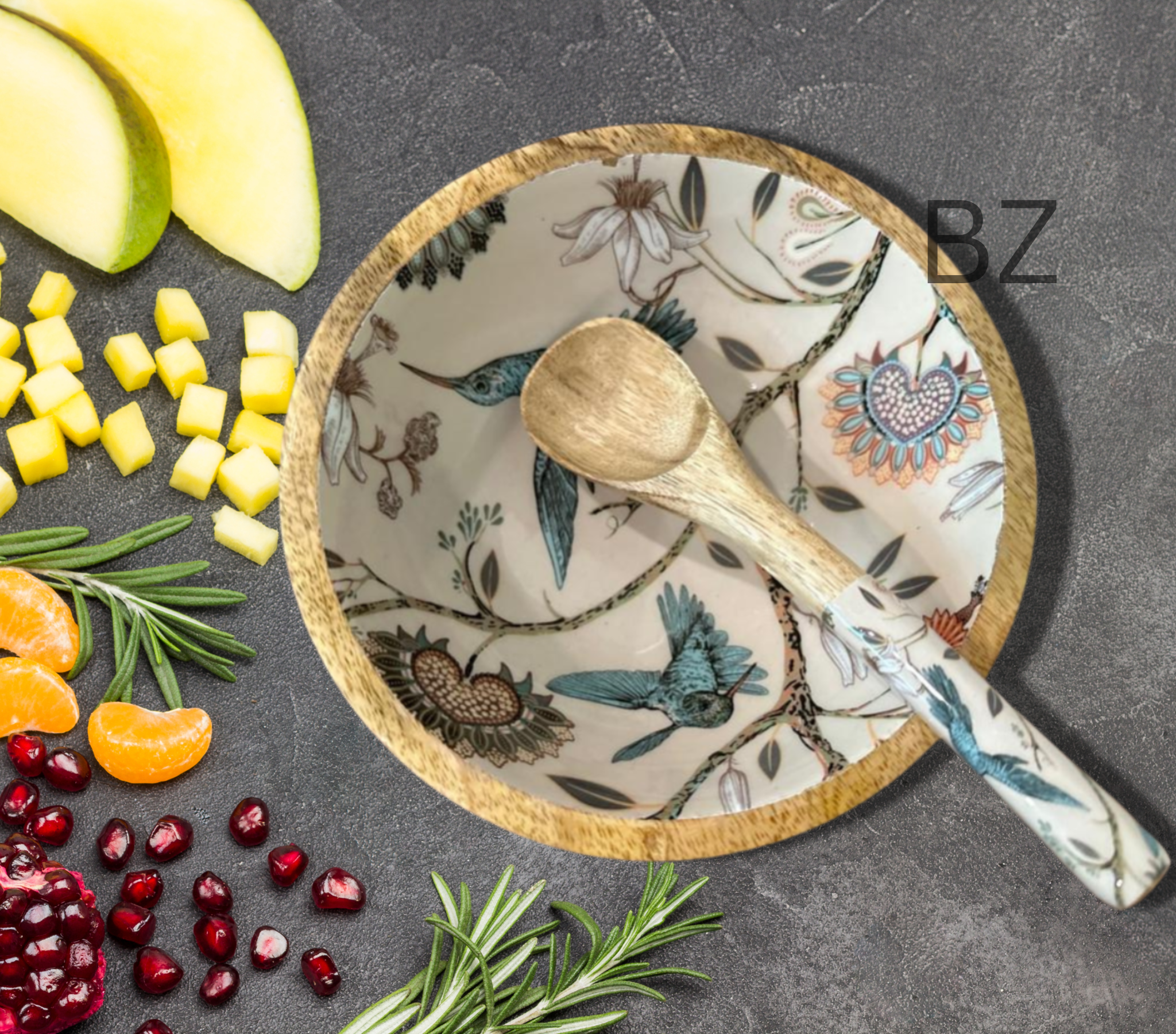 Hummingbird Mango Wood serving Bowl Set