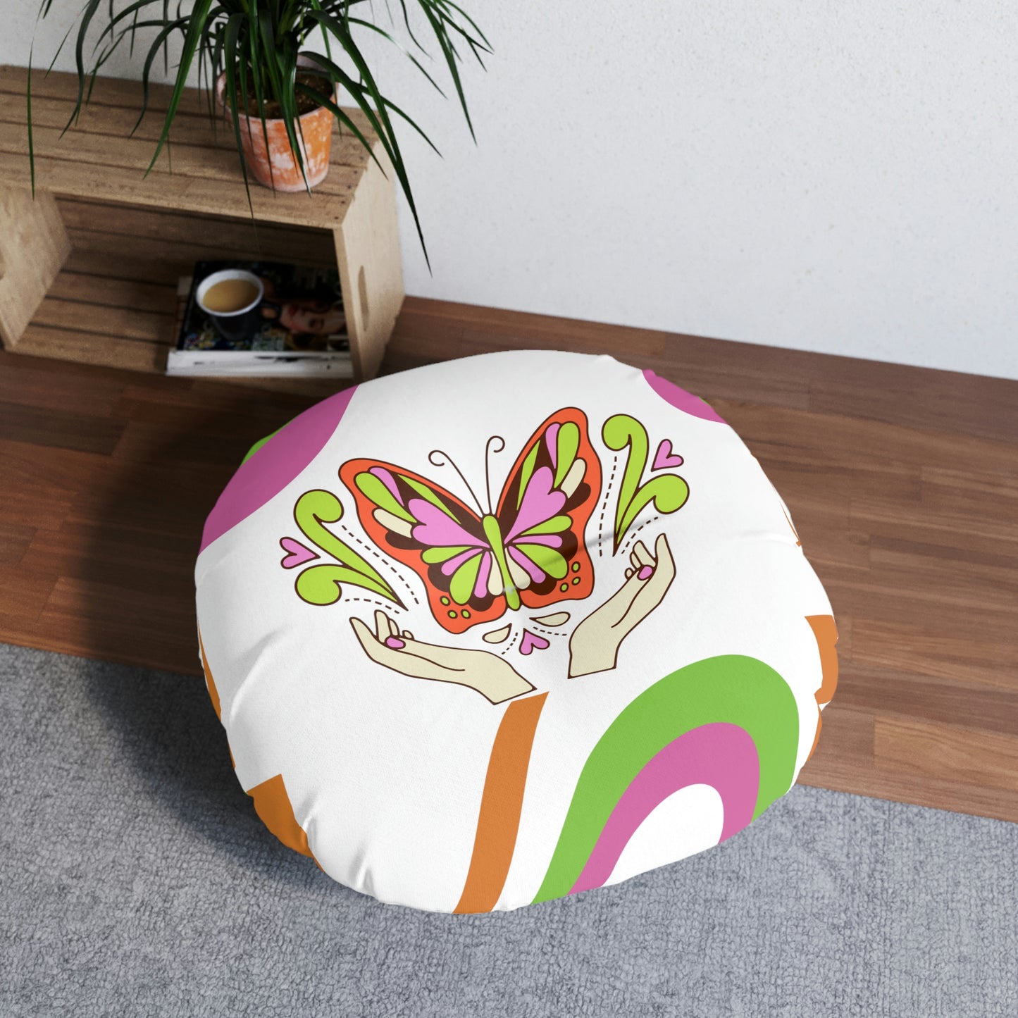 Bohemian Butterfly Tufted Floor Pillow Round