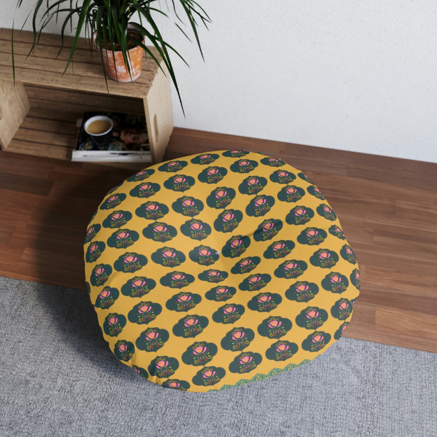 Lotus Pichwai Tufted Floor Pillow Round