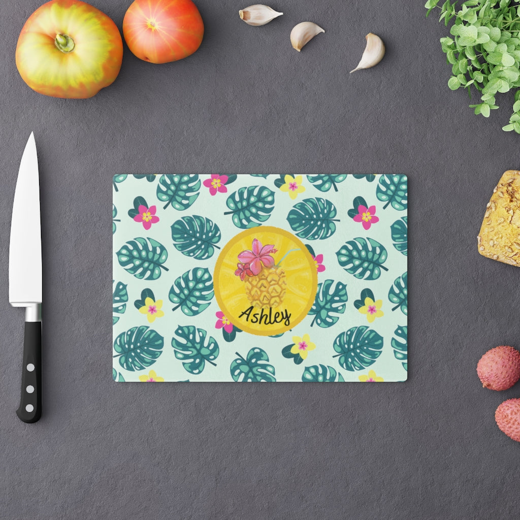Hawaiian Flowers Glass Cutting Board
