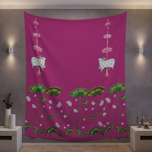 Pichwai Cow Pooja Backdrop Pink