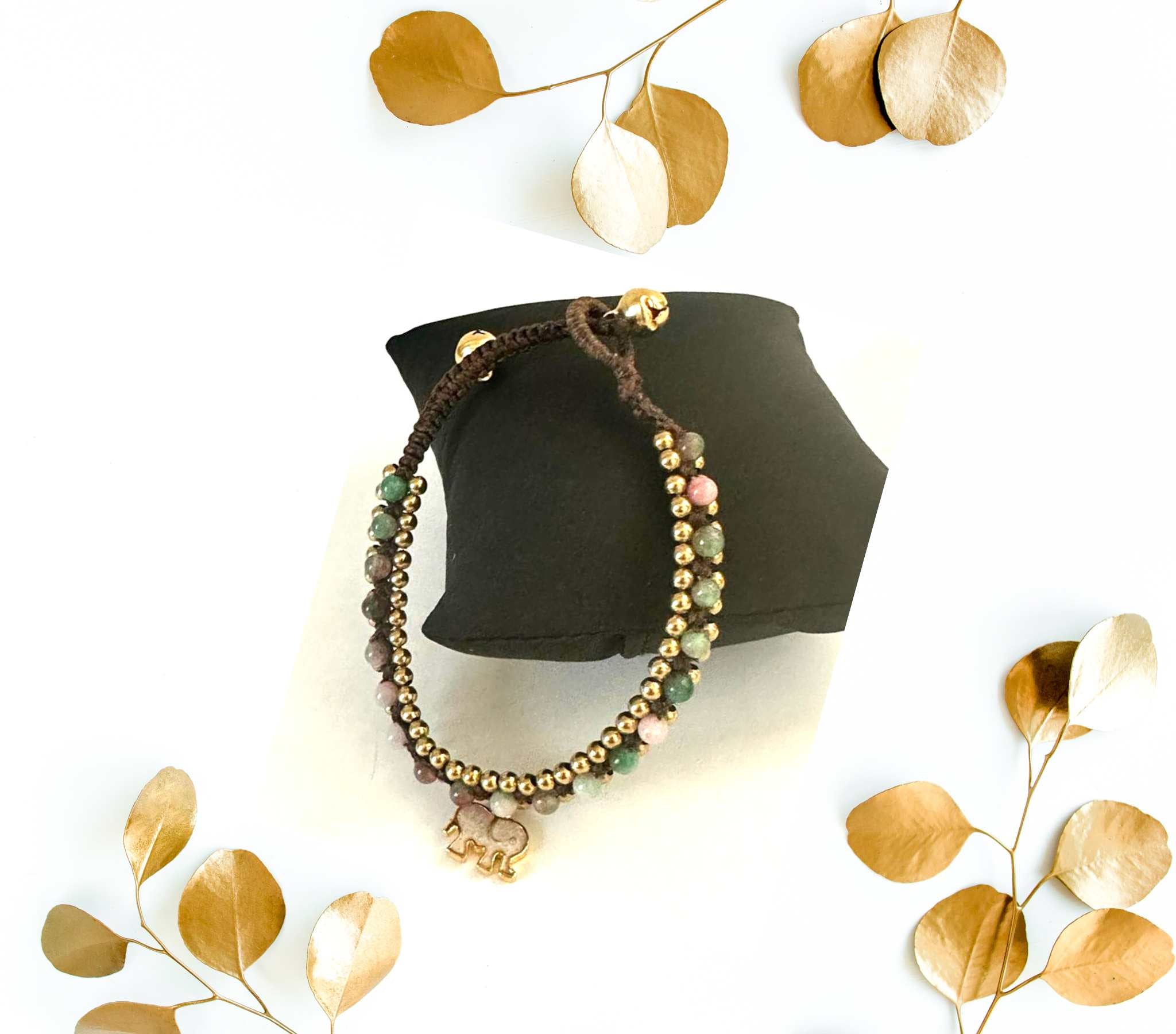 24k Gold Elephant Charm Jasper Bracelet
