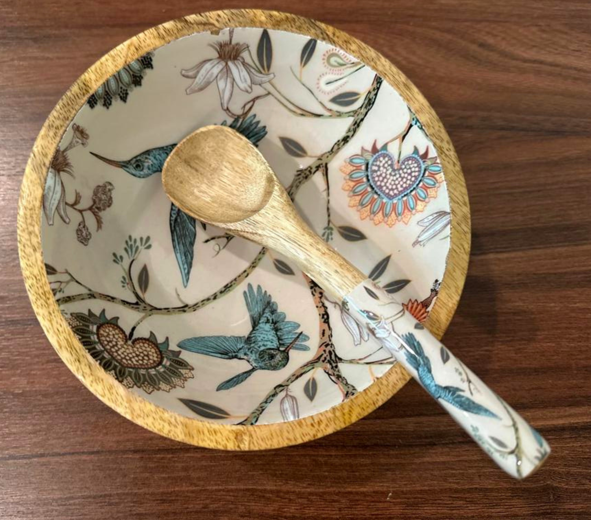 Hummingbird Mango Wood serving Bowl Set