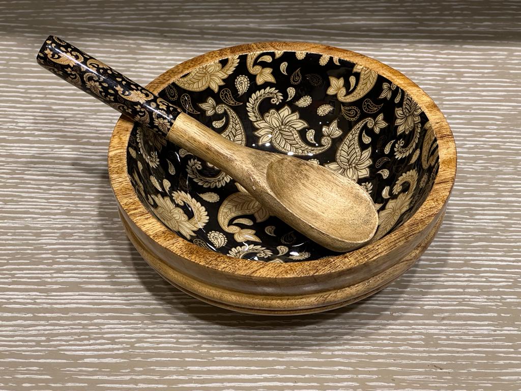 Paisley Mango Wood Serving Bowl Set