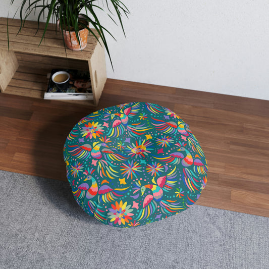 BohemianTufted Floor Pillow Round | Round | Peacock Pillow