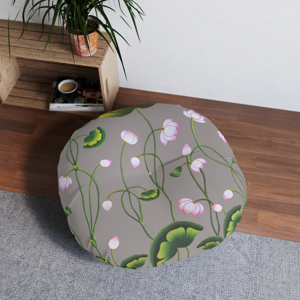 Lotus Pichwai Tufted Floor Pillow Round